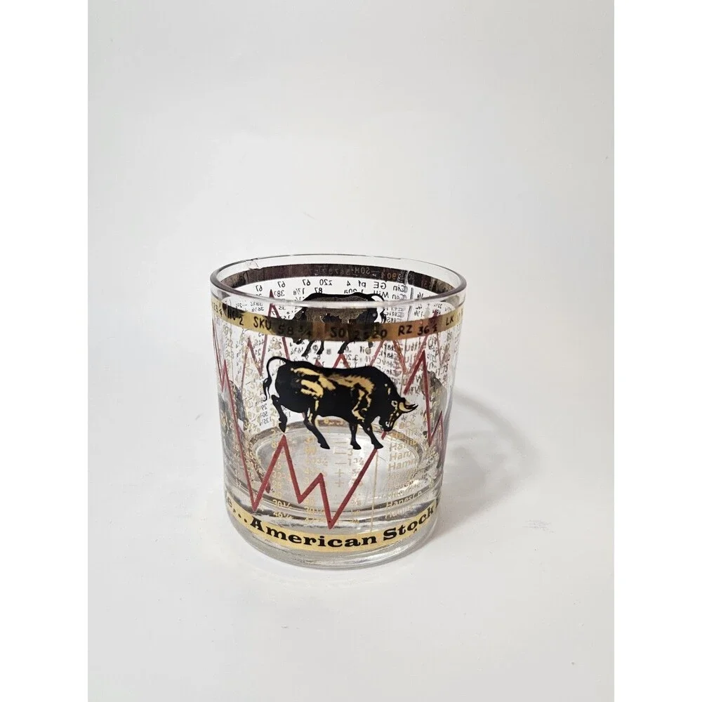 Set of 2 Vintage MCM Hammacher Schlemmer Stock Market Bull/Bear Lowball Glasses